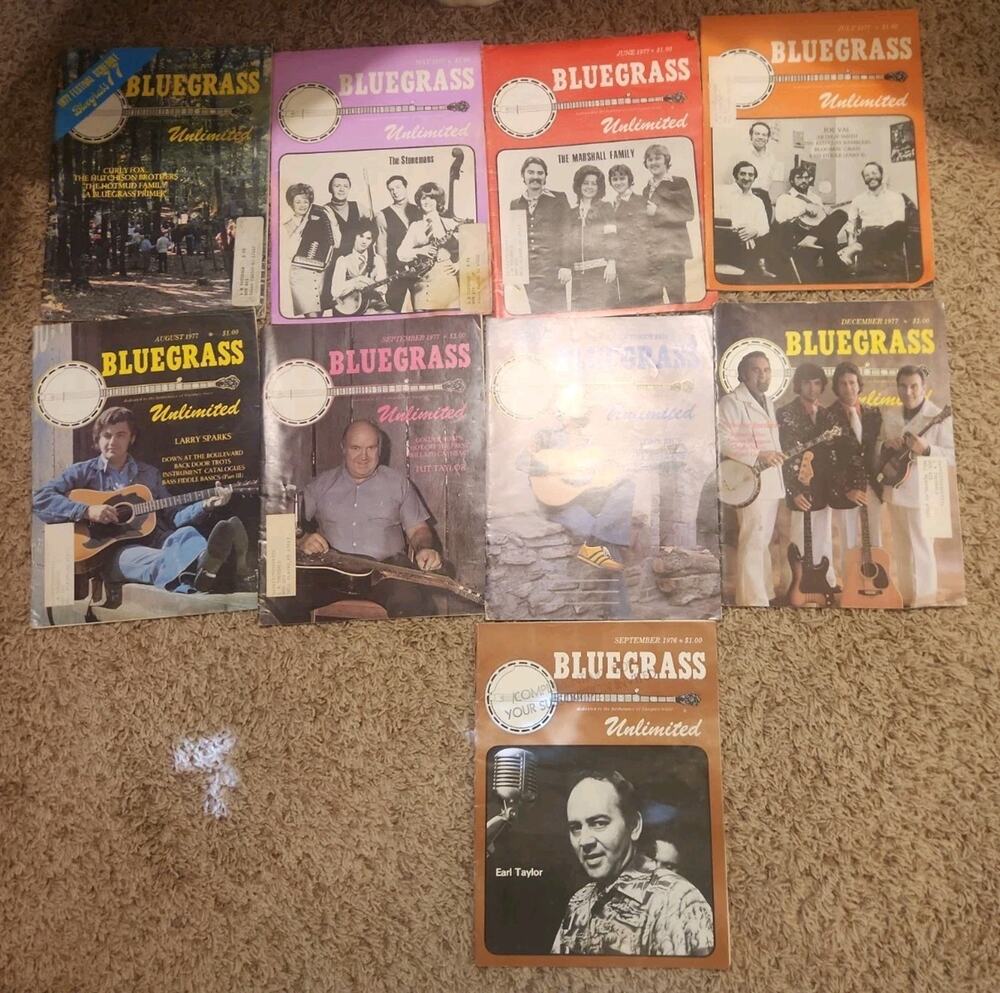 Lot Of 9 1970s Bluegrass Unlimited Magazines 1977 1976